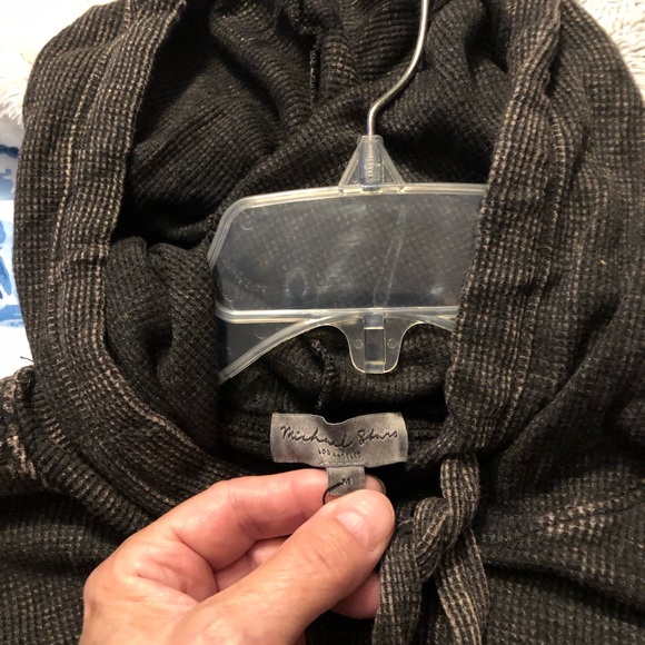 NWT Michael Stars Black Kylo Side Slit Hoodie w/Tie Strings - Picture 3 of 9